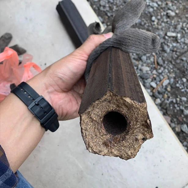 sawdust charcoal holded by hands