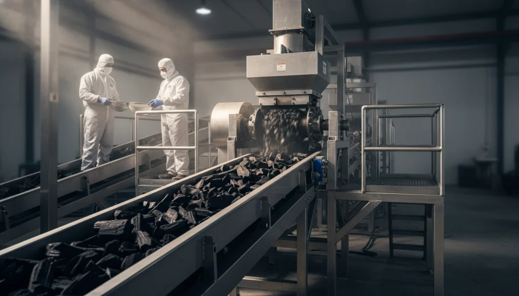 Crushing and screening equipment for coconut shell charcoal production