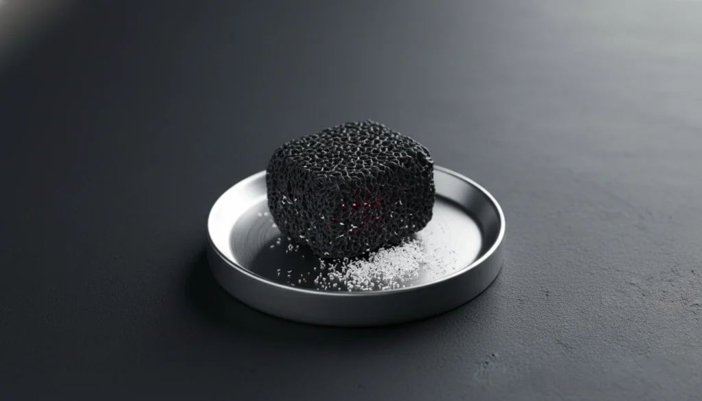 Coconut shell charcoal burn test with minimal ash residue, showing low ash content