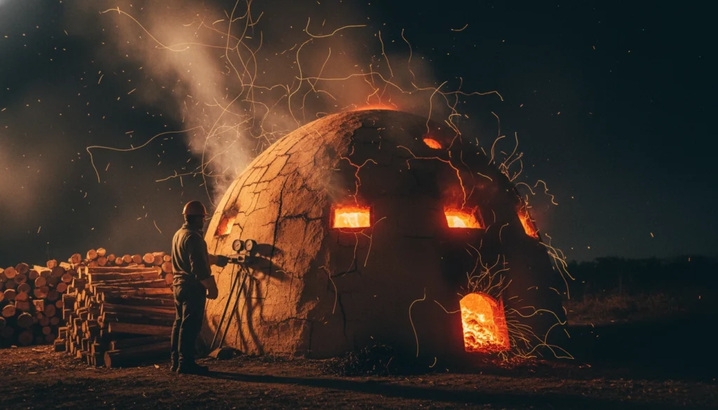 charcoal kiln carbonization process Traditional charcoal kilns used in the hardwood charcoal production process during carbonization